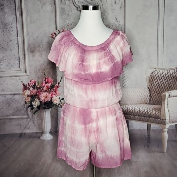 riviera Sun Pink Tie Dye Pull On Pockets Shorts One Piece Romper Size Medium - Picture 3 of 9